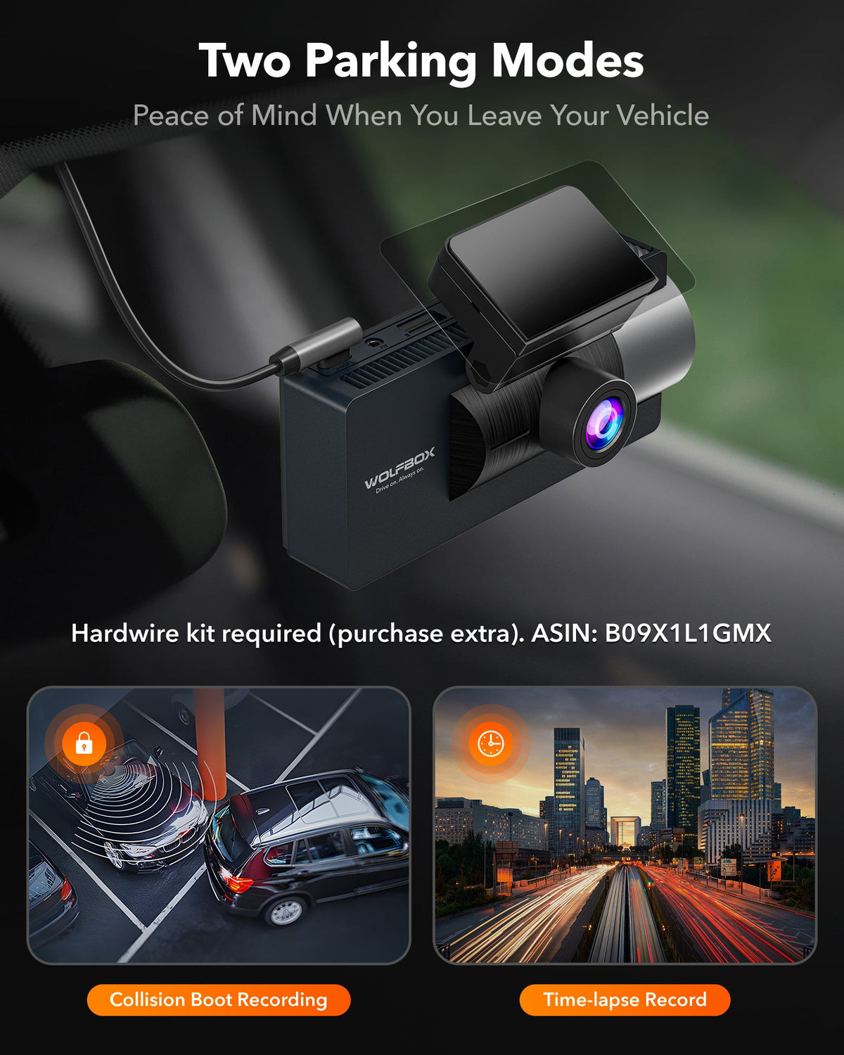 WOLFBOX i17 4K+1080P+1080P 3-Channel Dash Cam 5.8GHz