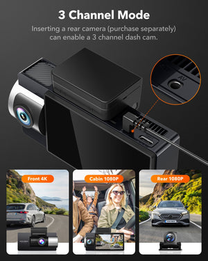 WOLFBOX i17 4K+1080P+1080P 3-Channel Dash Cam 5.8GHz