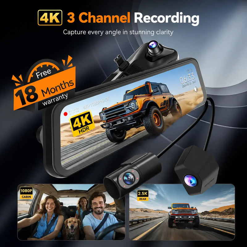 WOLFBOX G900 TriPro Bumper 3-Channel Mirror Dash Cam