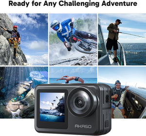 AKASO Brave 7 LE 4K60 Action Camera 20MP 131ft Waterproof WiFi Touch Screen Remote Control - Selfie Stick Bundle